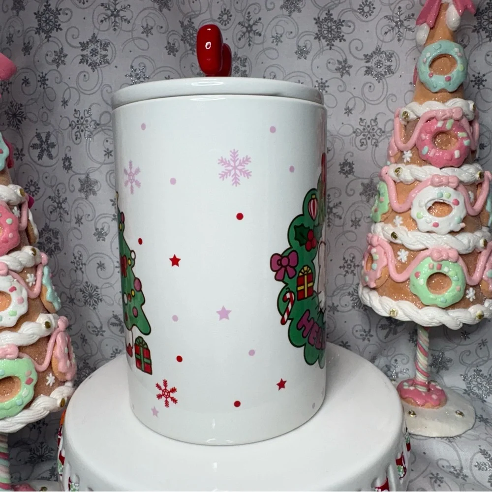 Sanrio Christmas Hello Kitty Wreath Snowflake Canister Cookie Jar w/Bow Topper - Picture 4 of 12